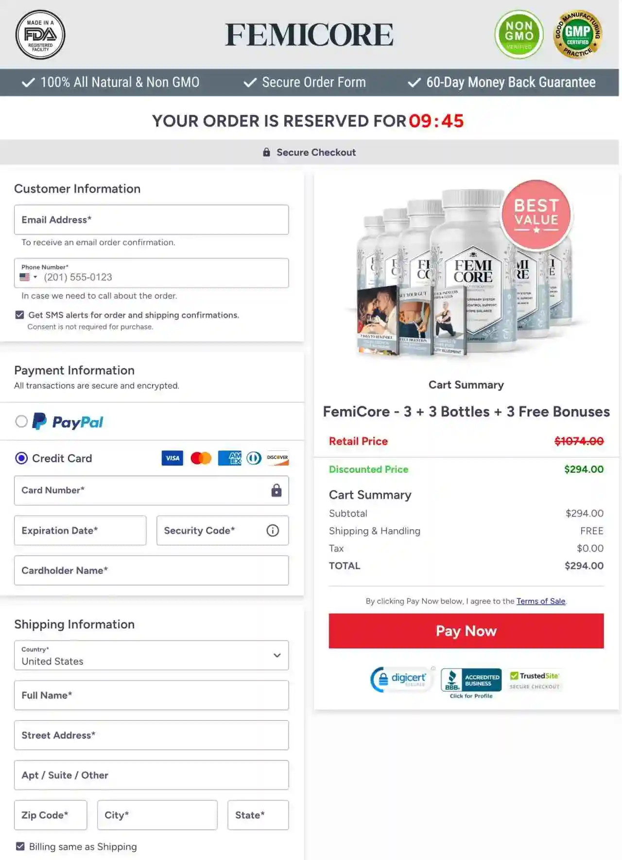 Femicore Order Page — Choose Your Package Today